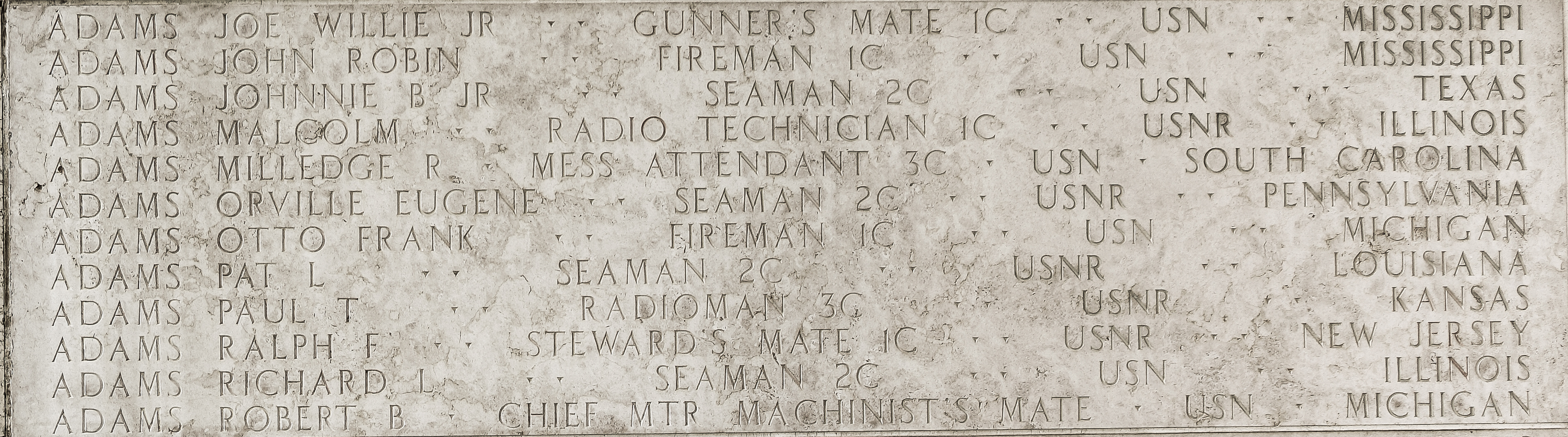 Joe Willie Adams, Gunner's Mate First Class